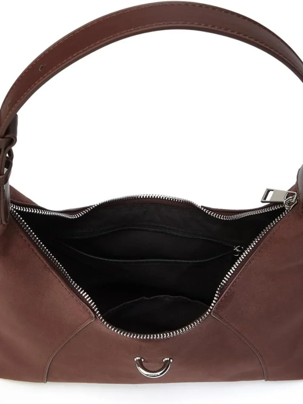 Structured Brown Hobo Shoulder Bag with Curved Silhouette